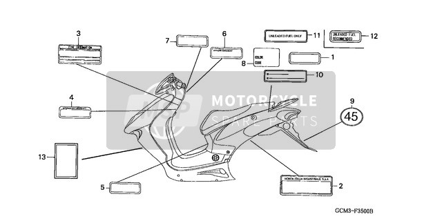 Honda SZX50X 2000 Waarschuwingsetiket voor een 2000 Honda SZX50X